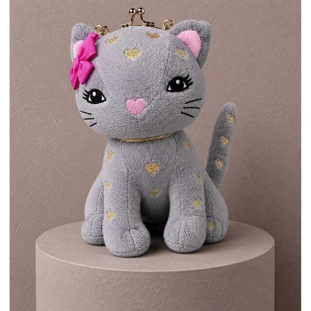 Gymboree Plush Cat Coin Purse Coquette Kawaii Kitty Novelty Handbag Pink